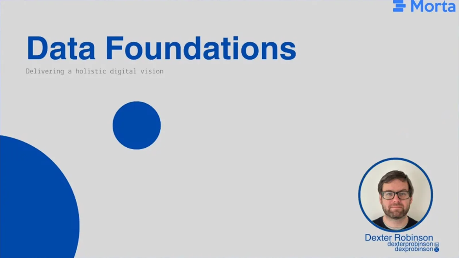 Title slide reading Data Foundations, with Dexter Robinson’s name and portrait.