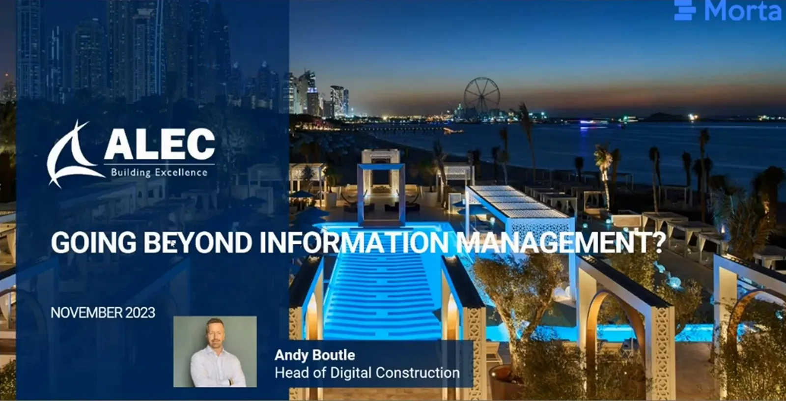 ALEC title slide with Andy Boutle, his role and the November 2023 presentation date