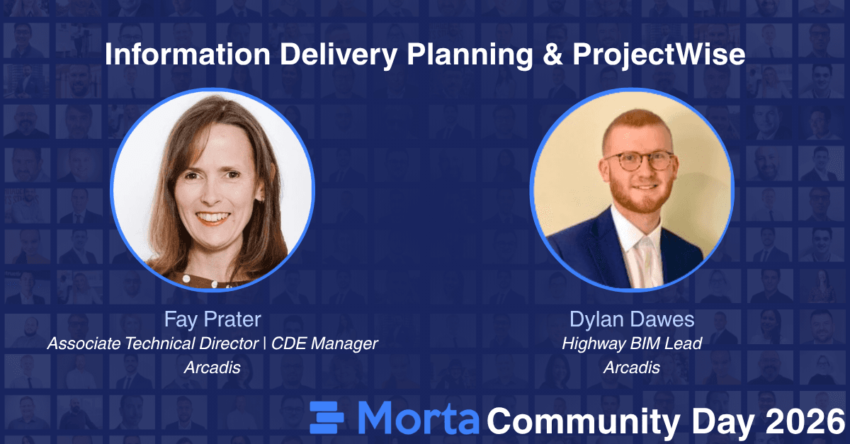 Session graphic for Information delivery planning & ProjectWise, featuring Fay Prater and Dylan Dawes.