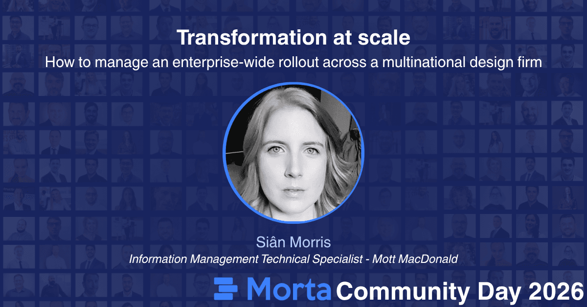 Session graphic for Transformation at scale, featuring Siân Morris.